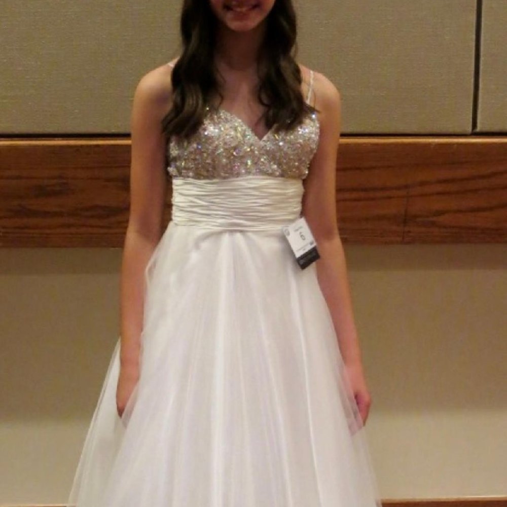 White pre-teen pageant gown